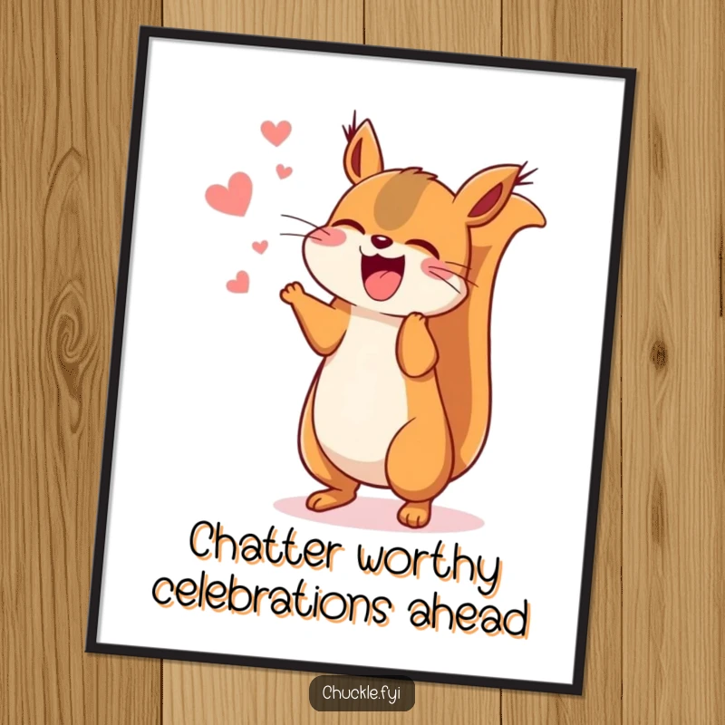 Funny Free Printable Wall Art: A hyperactive kawaii squirrel captured mid-leap, chattering with pure, unadulterated amusement.