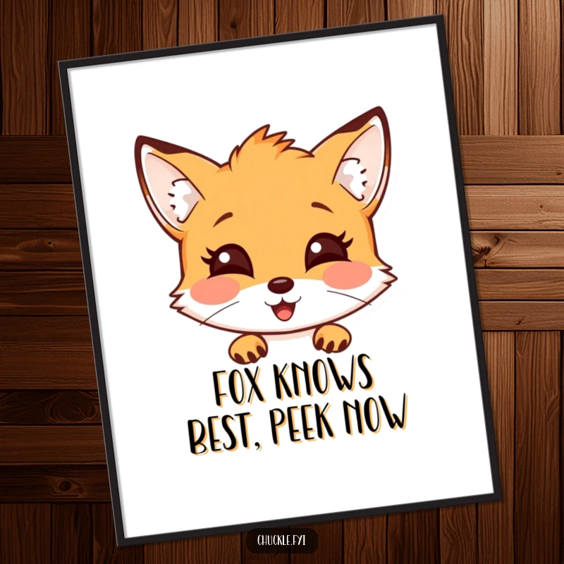 Funny Free Printable Wall Art showcasing a curious fox with a thrilled expression, playfully peeking out from its surroundings.