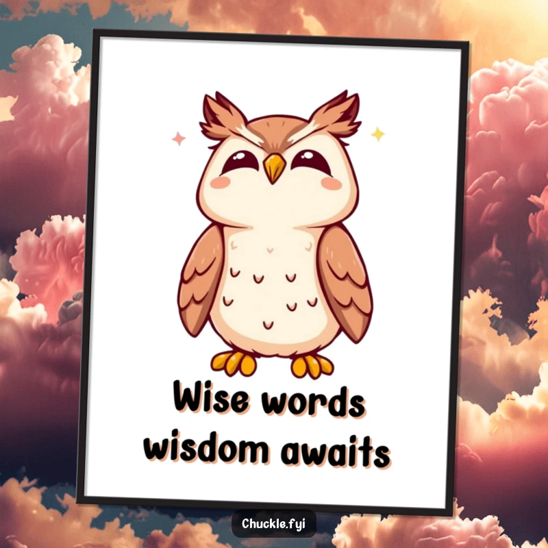 Funny Free Printable Wall Art: A kawaii owl with eyes wide, head tilted back, letting out a loud and joyful hoot.