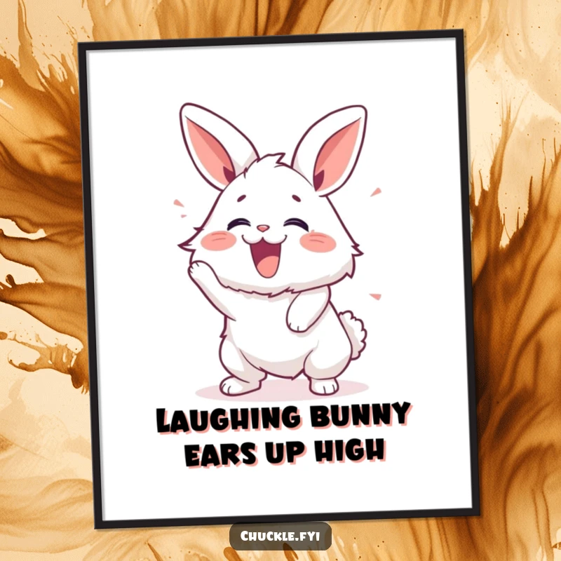 Funny Free Printable Wall Art: A fluffy bunny caught mid-shake, convulsing with hearty, hilarious laughter.