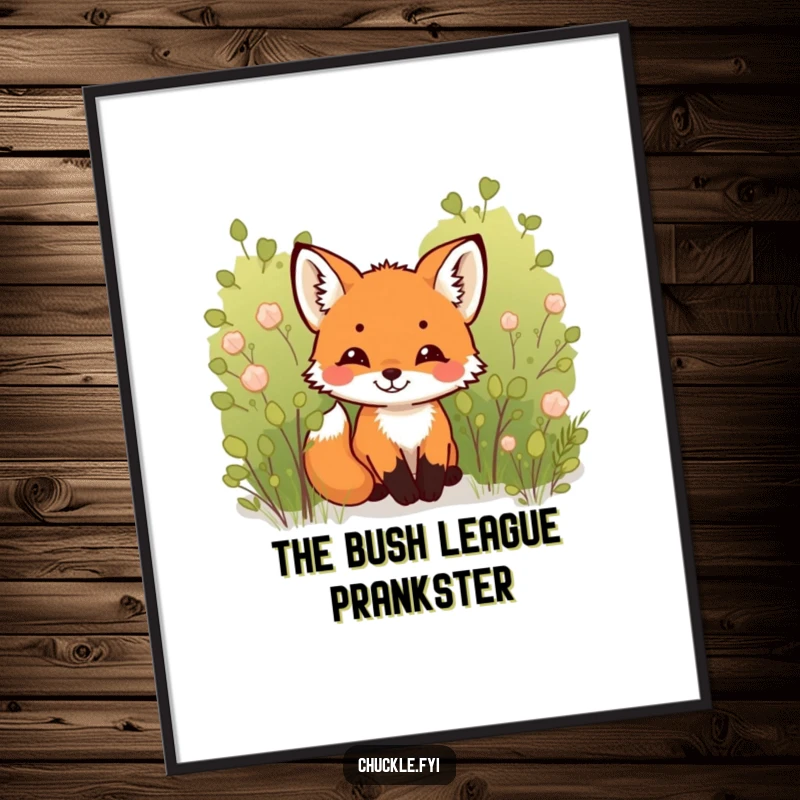 Funny Free Printable Fox Wall Art: Tiny cub peeking from bush, chuckling mischievously. Cute, downloadable art for a playful room.