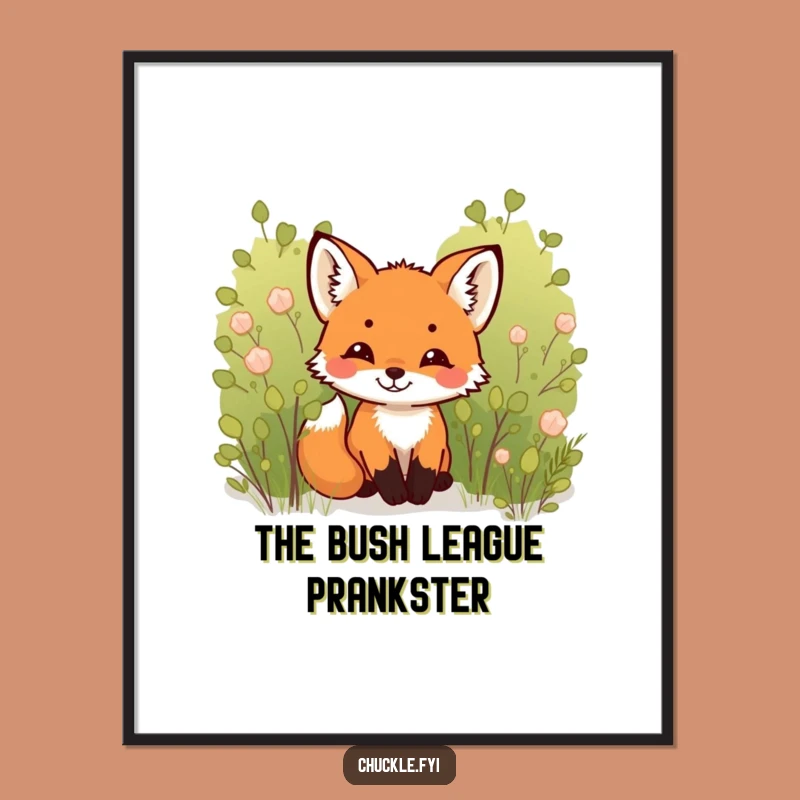 Funny Free Printable Fox Art - Chuckling Cub Behind Bush Downloadable Wall Decor