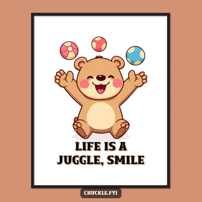 Funny Free Printable Wall Art: Juggling Bear - Colorful Balls Downloadable Decor!