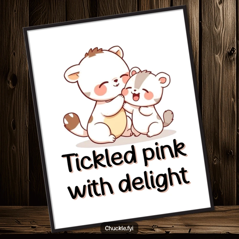Funny Free Printable Wall Art: Two cute animals caught in a moment of tickle-fueled, side-splitting giggles.