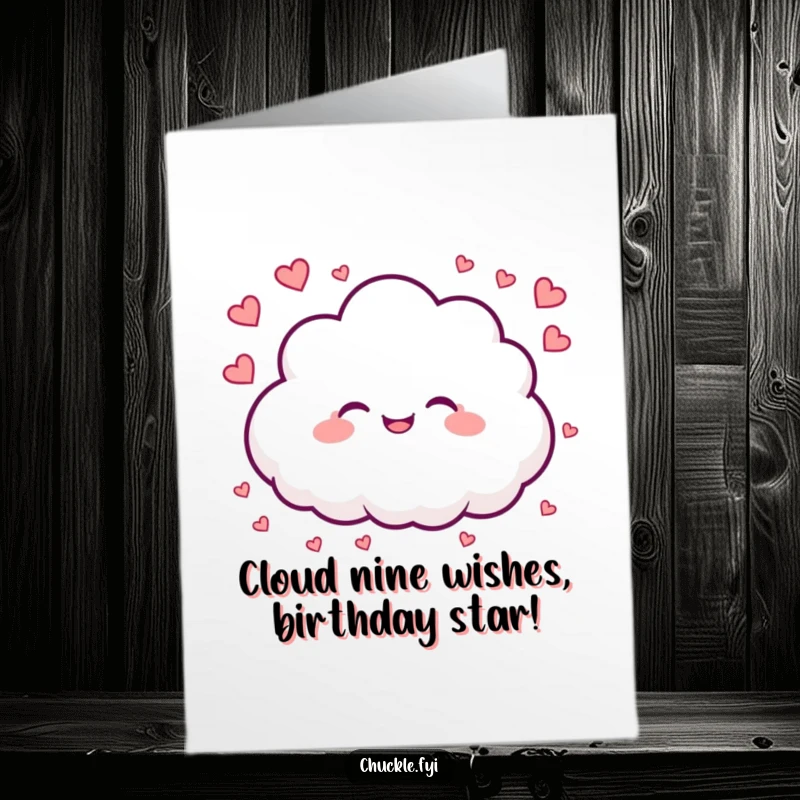 Funny Free Printable Birthday Card showing a happy cloud raining hearts, a sweet downloadable gift.