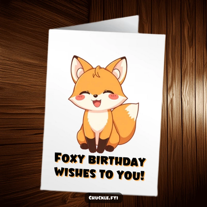 Funny Free Printable Birthday Card: A delighted fox giggles uncontrollably, its tail wagging furiously in pure birthday joy and excitement.