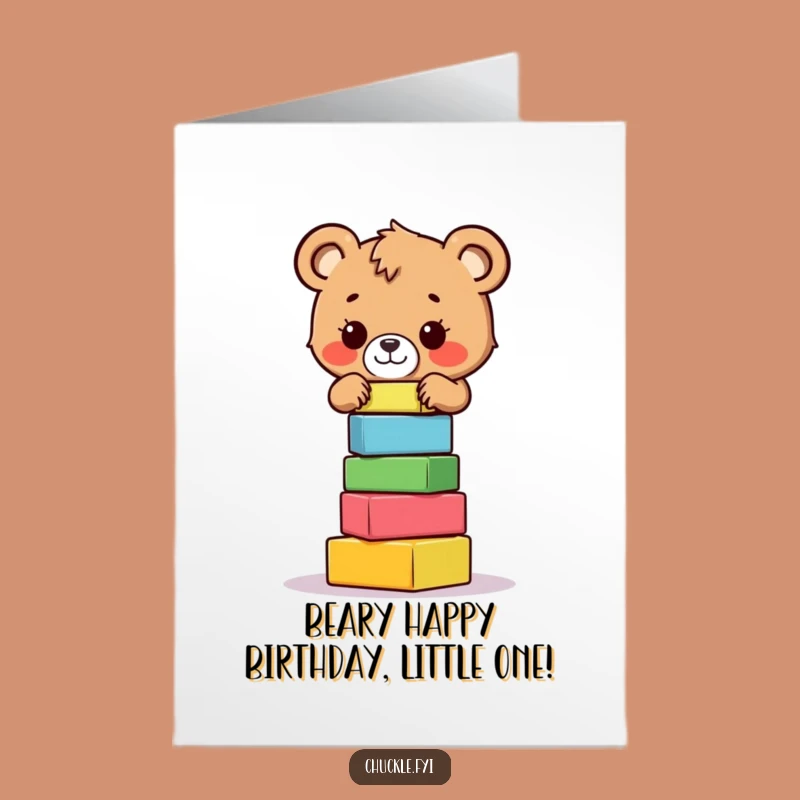 Free Printable Bear Birthday Card: Funny Wobbly Blocks Downloadable Gift