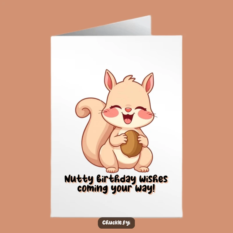 Free Printable Birthday Card: Funny Squirrel Giggles with Nut Downloadable Gift