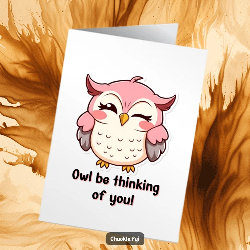 Funny Free Printable Birthday Card featuring a cheeky owl winking with a mischievous sideways grin, ready to party.