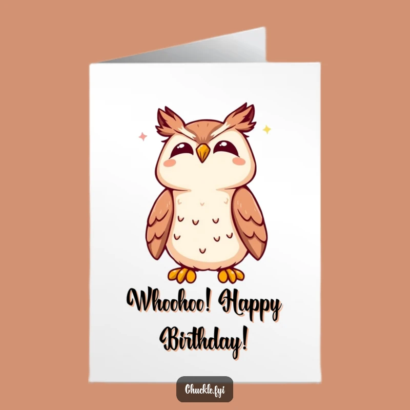 Free Printable Birthday Card: Joyful Hooting Kawaii Owl - Downloadable Gift