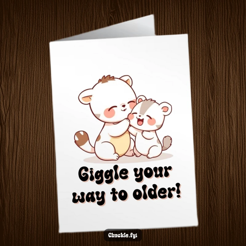 Funny Free Printable Birthday Card: Animal playfully tickling another small animal, both overcome with uncontrollable giggles.
