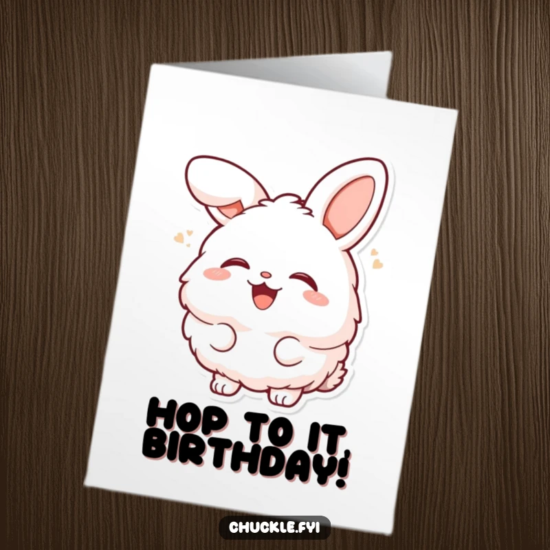 Funny Free Printable Birthday Card: A fluffy bunny character laughing heartily with head tilted back, radiating infectious, good-natured humor.