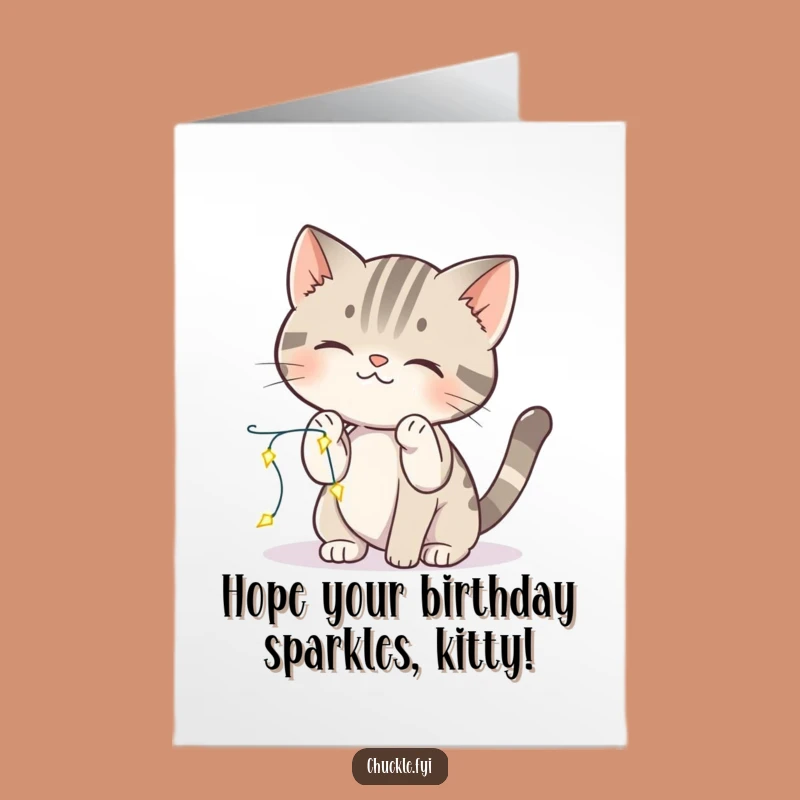 Free Printable Cat Birthday Card: Sparkling Lights! Funny Kitten Downloadable Gift for Joyful Celebrations!
