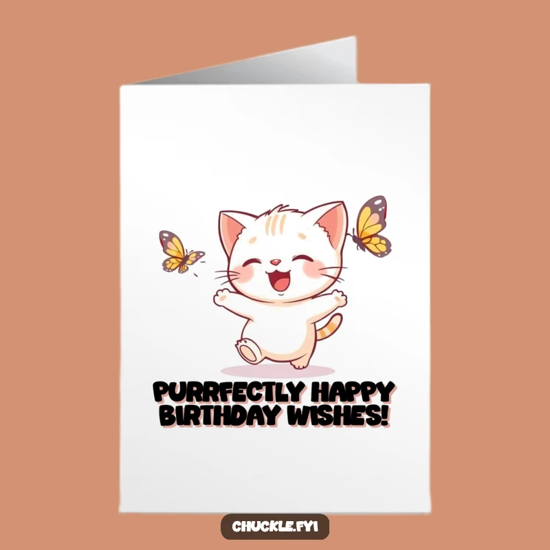Free Printable Kitten Birthday Card: Cute Cat Chasing Butterfly, Funny Downloadable
