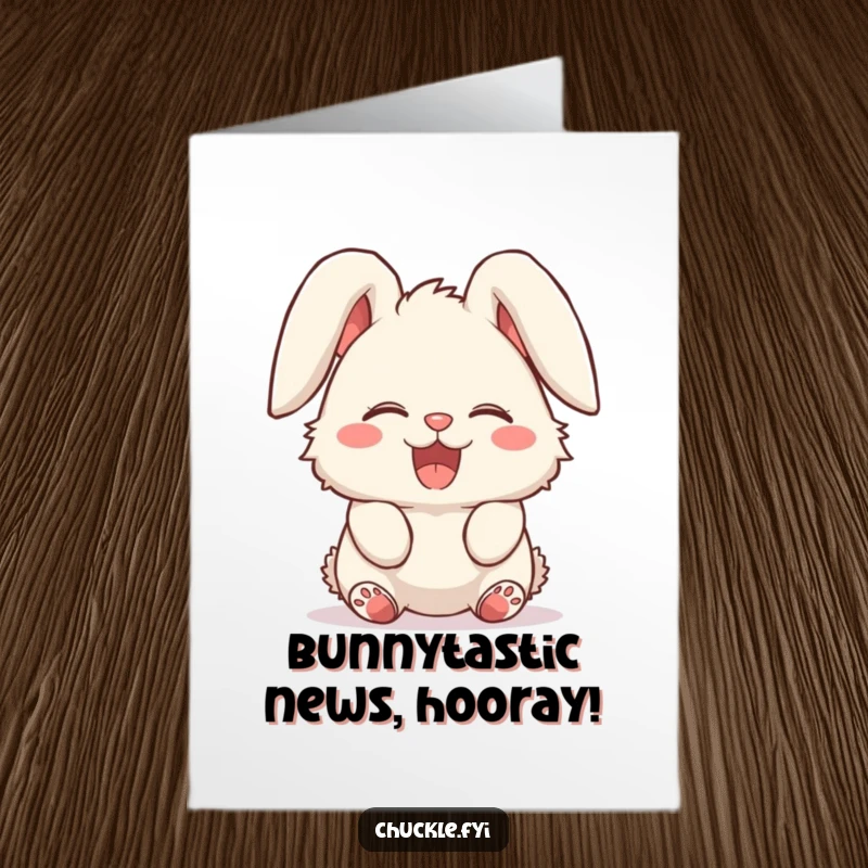 Funny Free Printable Congrats Card: A fluffy bunny in fits of giggles, ears completely flopped over from the sheer delight.