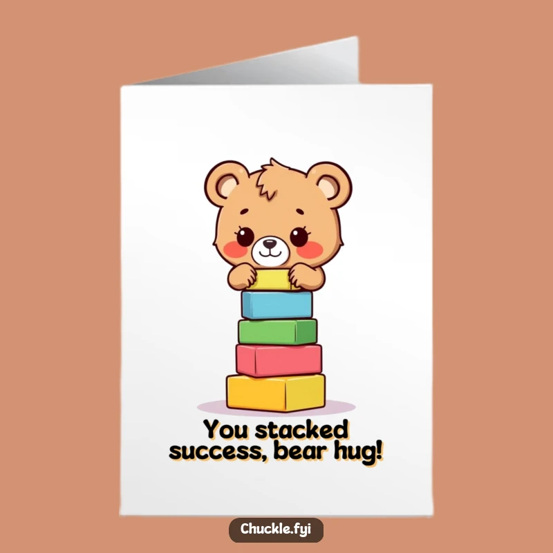Free Printable Bear Congrats Card: Funny Wobbly Blocks Downloadable Gift