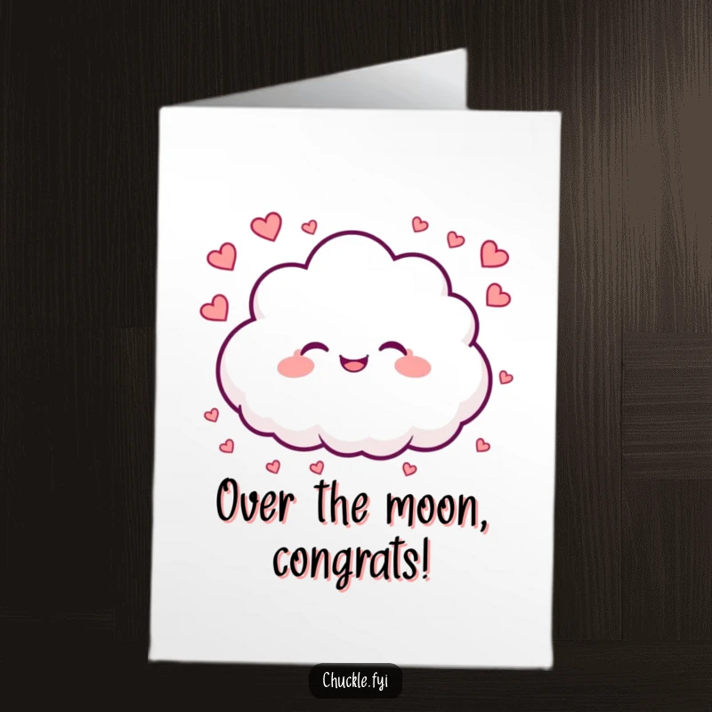 Funny Free Printable Congrats Card featuring a cloud raining hearts, a joyful downloadable gift.