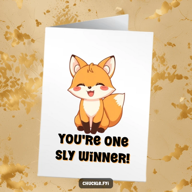 Funny Free Printable Congratulations Card: A happy fox giggles with excitement, its tail wagging joyfully to celebrate your wonderful news.