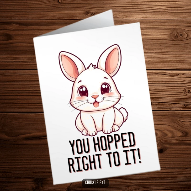 Funny Free Printable Congratulations Card: A small rabbit with wide, joyful eyes bopping its nose, great for a downloadable gift.