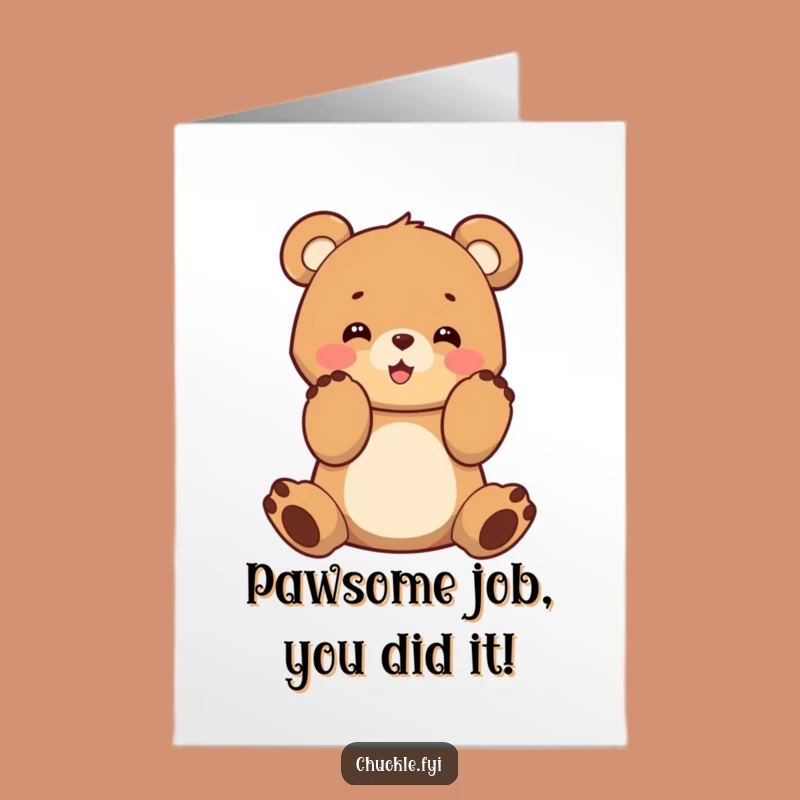 Free Printable Congratulations Card: Bear Cub Clapping Success, Funny Downloadable Gift!