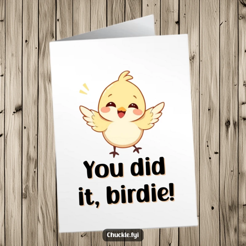 Funny Free Printable Congratulations Card: A cheerful bird character fluttering wings and chirping with pride.