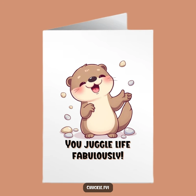 Free Printable Congratulations Card: Otter Juggles Success, Funny Downloadable Gift!