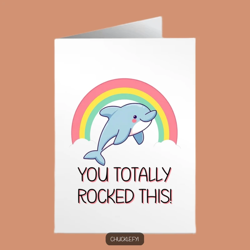 Free Printable Congrats Card: Dolphin Rainbow, Joyful Downloadable Gift for Big Achievements