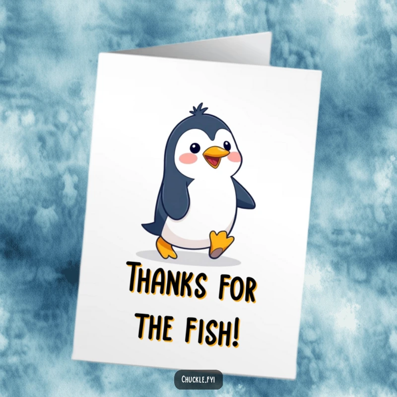 Funny Free Printable Penguin Thank You Card: A penguin with a silly, exaggerated waddle expresses thanks.