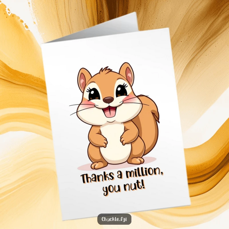 Funny Free Printable Thank You Card: A smiling squirrel doing a theatrical bow, expressing gratitude with humor.