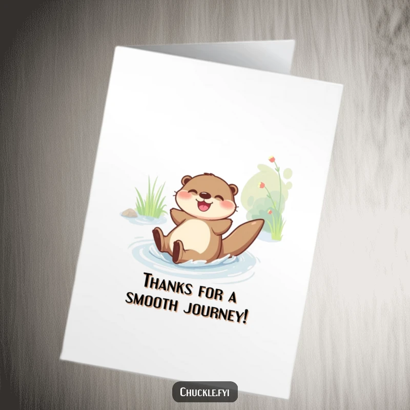 Funny Free Printable Thank You Card: A joyful otter slides down a riverbank, sending happy thanks.