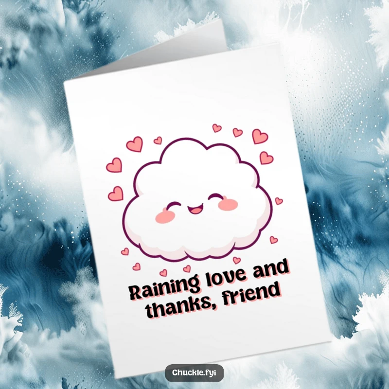 Funny Free Printable Thank You Card of a cloud raining hearts, a tender downloadable gift.