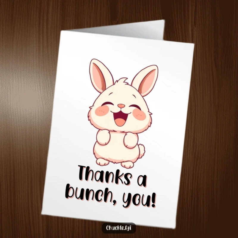 Funny Free Printable Thank You Card: A cheerful bunny with perked ears laughing heartily to express sincere gratitude.