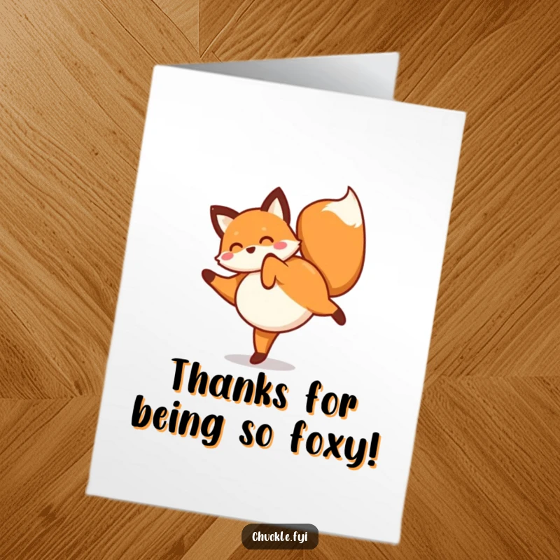 Funny Free Printable Thank You Card: An ecstatic fox performing a cartwheel to express sincere thanks!