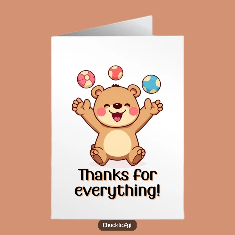 Free Printable Thank You Card: Juggling Bear - Fun Colorful Balls Downloadable Gift!
