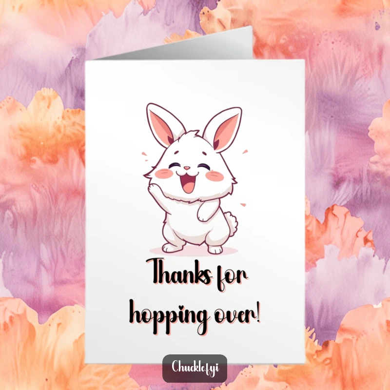 Funny Free Printable Thank You Card: A fluffy bunny shaking with laughter, conveying thanks with humorous delight.