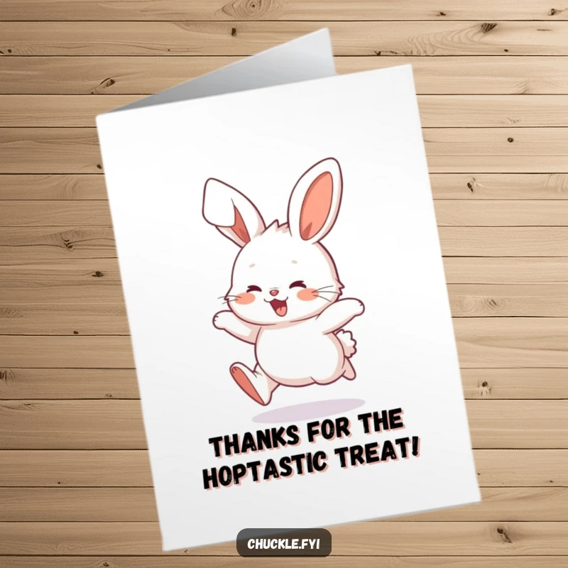 Funny Free Printable Bunny Thank You Card: Cute bunny hopping, ears flopping, conveying heartfelt thanks.