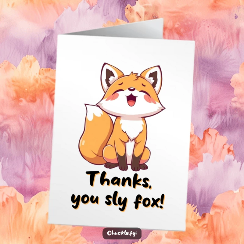 Funny Free Printable Thank You Card: A playful fox throws its head back, emitting a joyful howl of thanks.