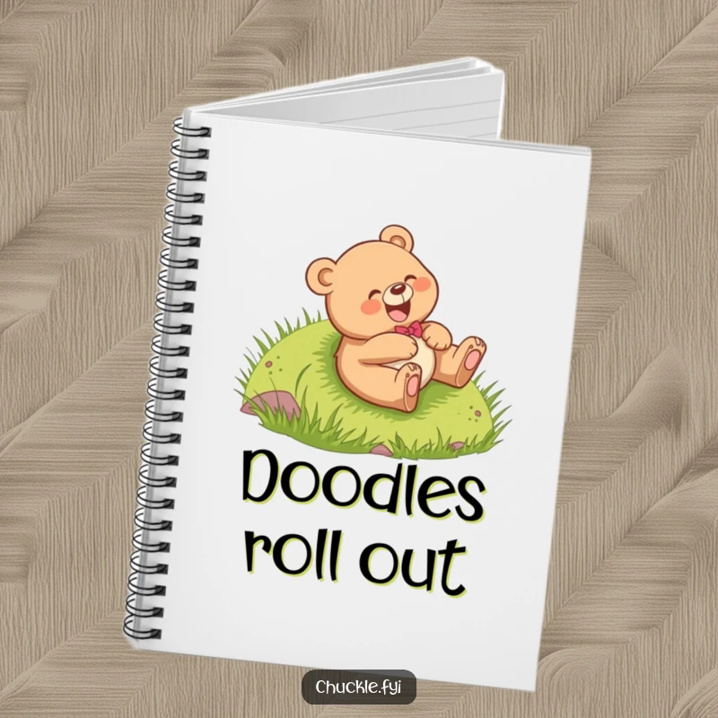 Funny Bear Cub Notebook with a cheerful cub giggling while rolling down a hill, ideal for notes and doodles, a cute and funny gift.