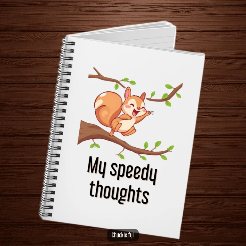 Funny Energetic Squirrel Notebook featuring a squirrel mid-leap, giggling with pure joy, ready for notes.