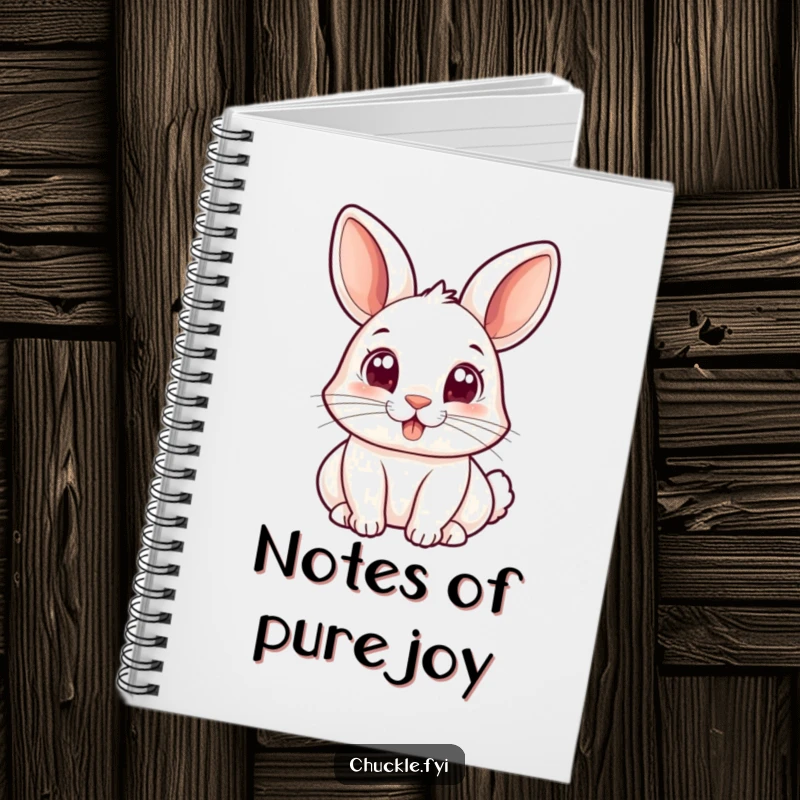Funny notebook with a small rabbit with wide, joyful eyes bopping its nose, ideal for notes, journaling, and spreading smiles.