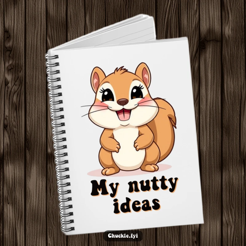 Funny notebook with a cute squirrel character doing a comical, theatrical bow with a huge smile, ideal for fun notes.