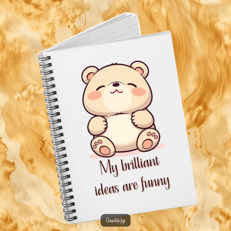 Funny Kawaii bear notebook with a cute character holding its stomach and laughing hysterically, perfect for jotting down funny notes.