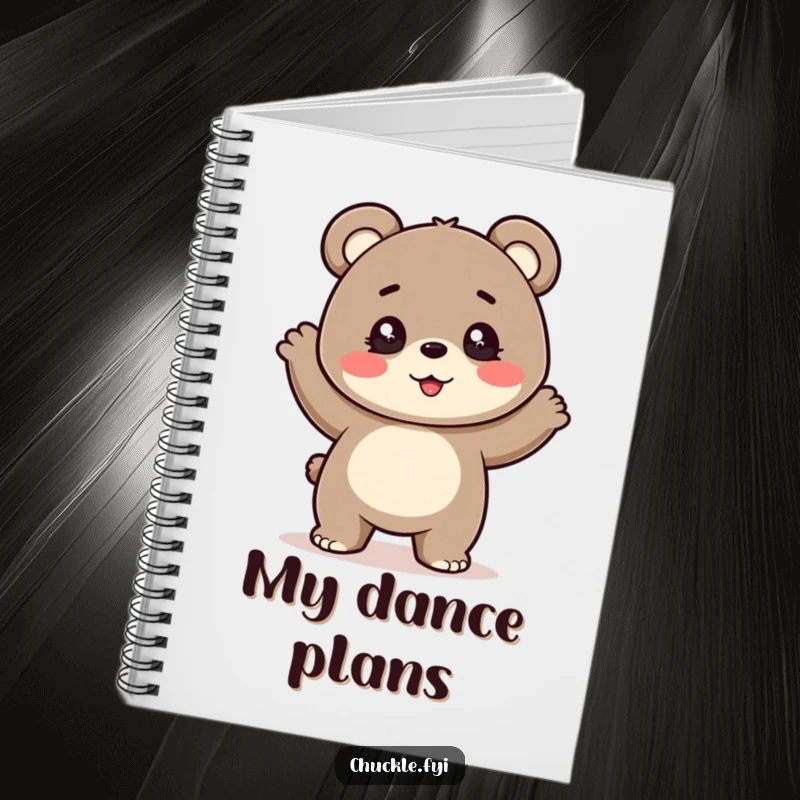 Funny notebook with a cheerful bear cub with sparkling eyes doing a silly, bouncy dance. Perfect for jotting down inspired thoughts.