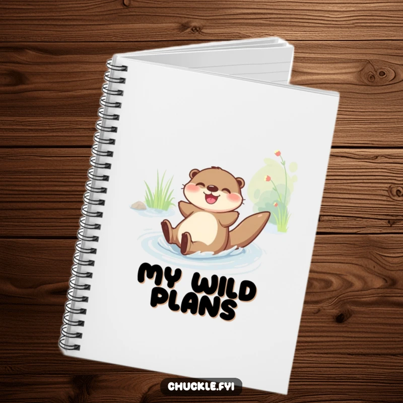 Funny Notebook: A joyful otter character slides down a riverbank with glee, ideal for jotting down fun ideas.