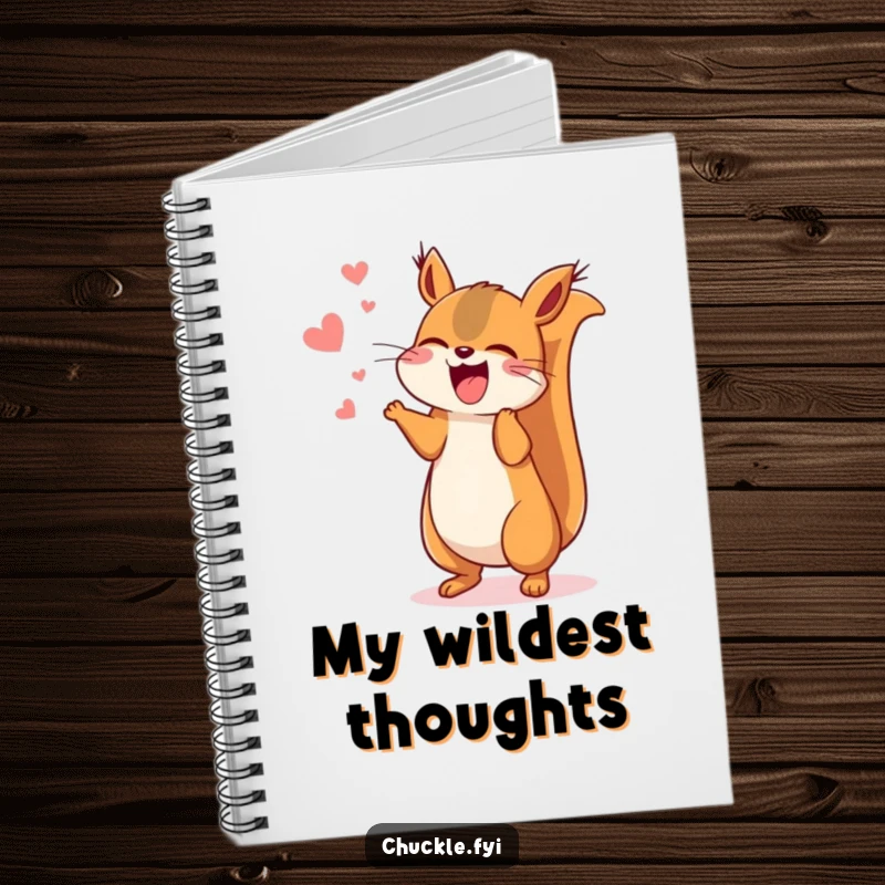 Funny Kawaii squirrel notebook with a cute squirrel chattering enthusiastically, perfect for jotting down bright and energetic ideas.