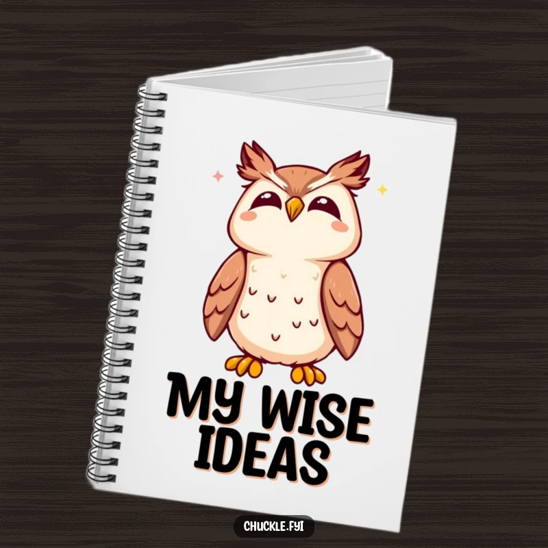 Funny Kawaii owl notebook with a cute owl tilting its head back, joyfully hooting, perfect for jotting down wise notes.