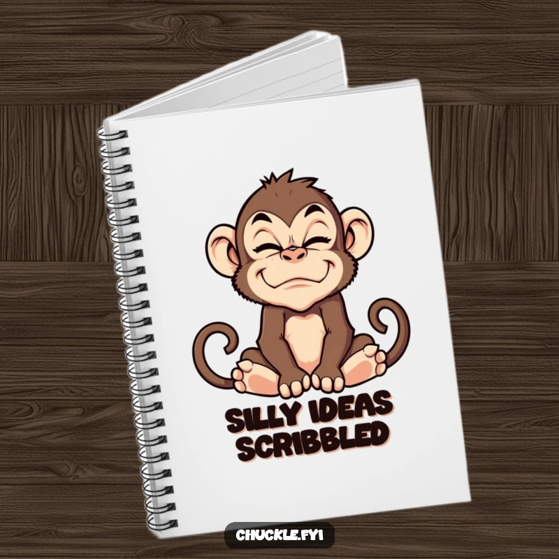Notebook featuring a funny monkey making a silly grimace, perfect for jotting down amusing thoughts.