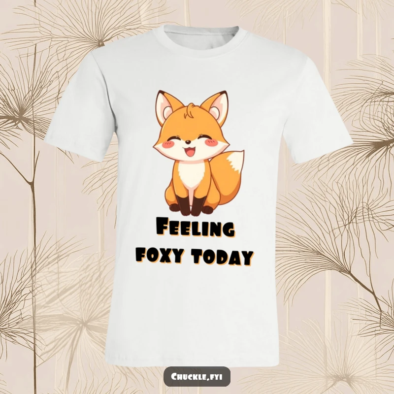 Funny fox character giggling with its tail wagging excitedly on a soft t-shirt.