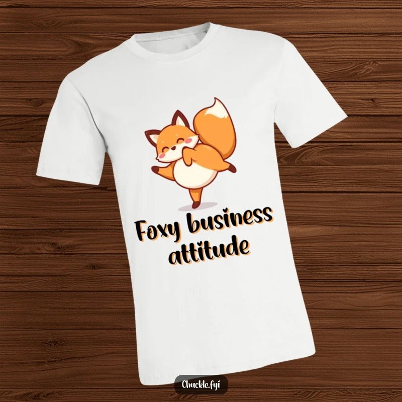 Funny fox t-shirt showcasing a playful fox mid-cartwheel, tail wagging, radiating pure, comical energy and happiness.