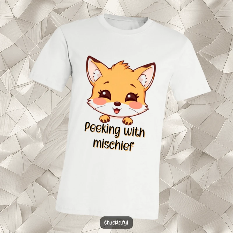 Funny fox t-shirt showcasing a curious fox with a delighted expression, peeking out mischievously, great wear.